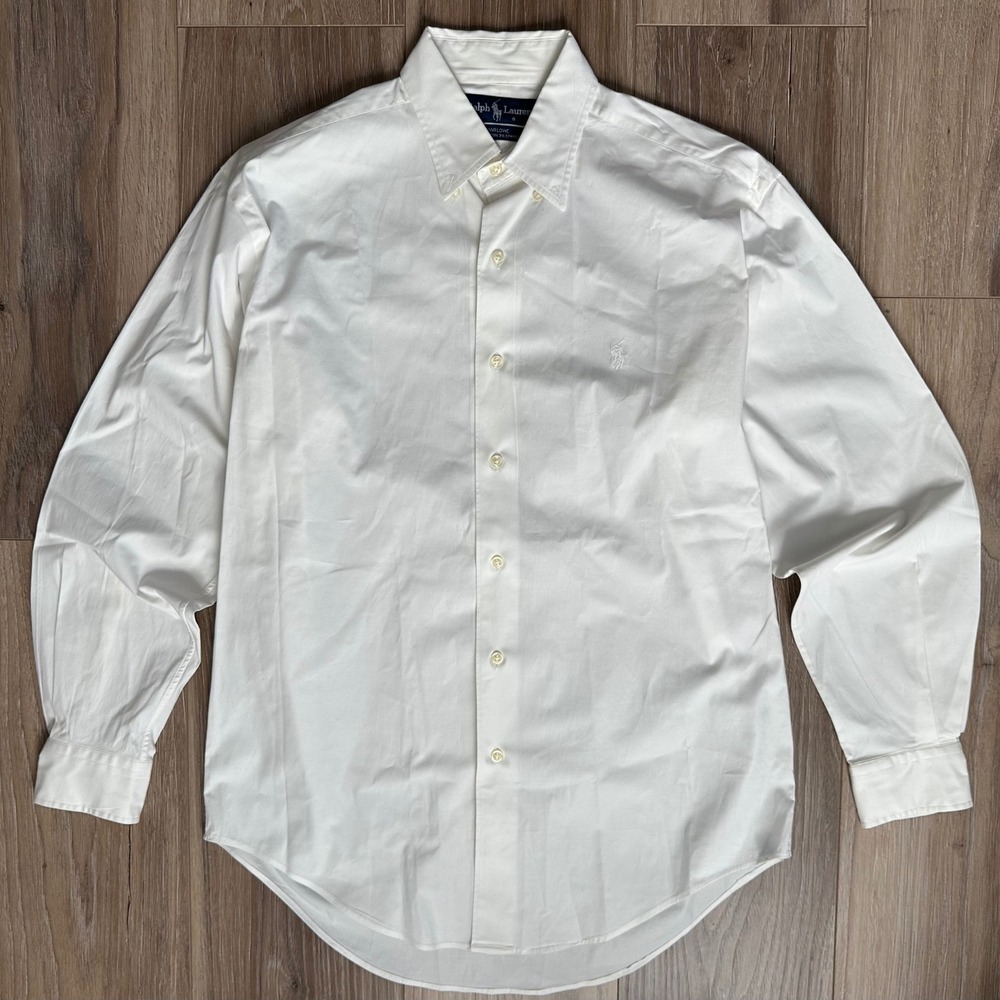 Ralph Lauren VTG Marlowe Stretch Cotton Button Down Shirt Mens Small White